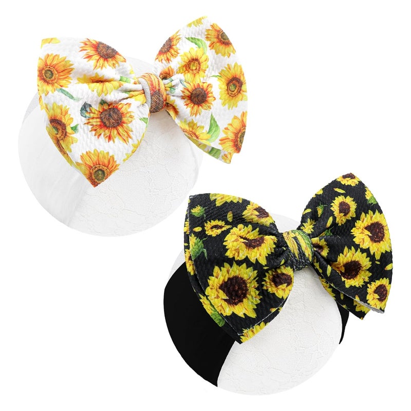 ONENINEDREAM 2 Pcs 6’’ Yellow Bows for Baby Girls Sunflower Girl Headbands Summer Outfits Hair Accessories for Newborn Infant Toddler Clothes - Image 1